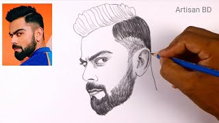 How To Draw Virat Kohli pencil sketch virat kohli cricket player from India viratkohli [upl. by Nnahgiel960]