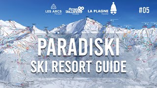 Paradiski Ski Guide Les Arcs skiing through Arc 1950 village [upl. by Enairda]