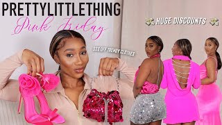 PARTY SZN PRETTY LITTLE THING HAUL  PINK FRIDAY SALE  💸 OFF… TRENDY OUTFITS [upl. by Ellives]