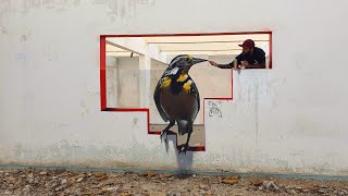 Bird Hole  anamorphic Optical illusion with spray painting [upl. by Ajnek]