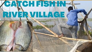 See the amazing fishing in the river। See huge size cotton fish caught in the river fishing foryou [upl. by Yejus]