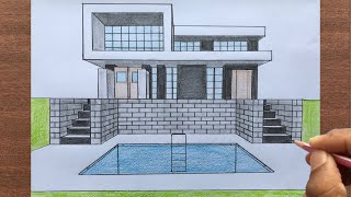 How to Draw a House in 1Point Perspective Step by Step [upl. by Ran514]