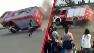 OutofControl Fire Truck Rolls Over During Demonstration [upl. by Adav]