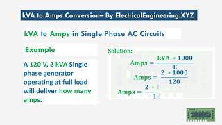 kVA to Amps conversion Formula for Single Three and Two Phase Circuits [upl. by Beatrice]