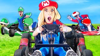 Giant Mario Kart Game in Real Life Challenge Game Master face reveal at Secret Amusement Park [upl. by Nosraep879]