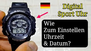 Wie Stellt Man Uhrzeit und Datum ein Digitale Sport Uhr Deutsch 🇩🇪 [upl. by Malita841]