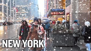 4K New York City  ❄️🌨️ Snow Walk Experience midtown Manhattan [upl. by Yrrum451]