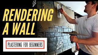 Beginners Guide To Plastering A Brick Wall With SAND CEMENT RENDER… [upl. by Jabe]