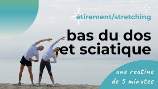 Etirements bas du dos et sciatique  5 minutes pour dénouer les tensions [upl. by Dinerman]