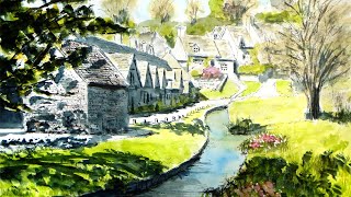 世界一美しい村（透明水彩風景画） ／コッツウォルズの風景 Cotswolds 【Watercolor】 [upl. by Yesnel323]