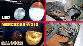 Mercedes W210 How to install LED bulbs H7 in Dipped Beam  Installation LED H7 6500K on Mercedes [upl. by Hamal]