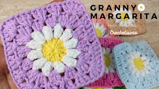 Como hacer un Granny de Flores Margarita a crochet 🌼  How to crochet a Daisy Flower Granny [upl. by Betty]