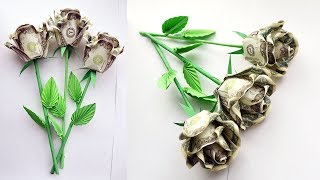 How to assemble a MONEY ROSE with a stem and leaves  BOUQUET OF ROSES  Dollar gift  Tutorial DIY [upl. by Grand576]