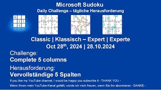 Sudoku Daily Challenges  Classic  Expert  Oct 28th 2024 [upl. by Trescha]