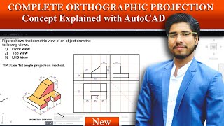 ORTHOGRAPHIC PROJECTION IN ENGINEERING DRAWING IN AutoCAD [upl. by Ynamreg]