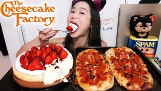 EATING CHEESECAKE FACTORY Original Cheesecake amp Pepperoni Pizza Flatbread  Mukbang w Eating Asmr [upl. by Sherourd833]