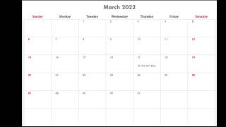 March 2022 Calendar Printable with Holidays [upl. by Gaelan696]