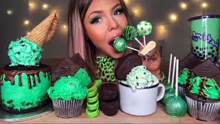 ASMR MINT CHOCOLATE CHIP ICE CREAM SPOONS TAPIOCA ICE CREAM CAKE BUBBLE TEA CAKE POP MUKBANG 먹방 [upl. by Haily860]