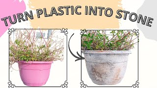 Plastic To Weathered StonePlastic Planter Transformation [upl. by Ramona]