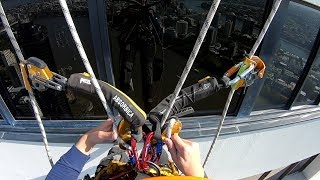 Rope Access Window Cleaning  Rope Transfer [upl. by Lashoh]