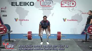 World Junior Record Deadlift with 3605 kg by Nathaniel Massiah GBR in 93kg class [upl. by Bridwell]