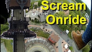 Heide Park Scream OnRide GyroDropTower Free Fall Tower 103 Meter  Scream Heide Park onride POV [upl. by Tobye]