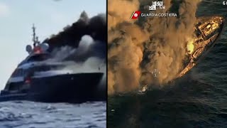 150Foot Yacht Catches Fire and Sinks Into Sea [upl. by Anileuqcaj]