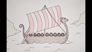 How Draw A Viking Long Boat drawing tutorial easy kids [upl. by Worthington501]