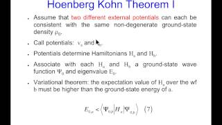 CompChem0503 Density Functional Theory HohenbergKohn Theorems [upl. by Dumas763]