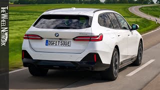 2025 BMW 530e Touring Plugin Hybrid  Mineral White  Driving Interior Exterior [upl. by Tati]