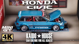 Mini GT x KAIDO HOUSE  Honda Civic EF l Cinema Shot 4K Diecast [upl. by Lonnard986]