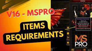 MSPro V16  Items Requirements [upl. by Adniralc]