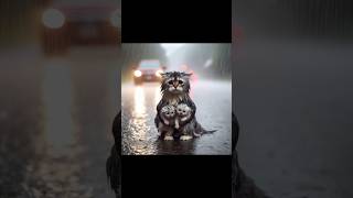 Cat rain 🥹sarviwe kittens carring mother 🥺cat mother rain [upl. by Rockefeller261]