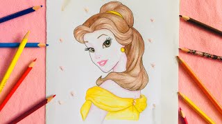 Princess Belle Drawing  Drawing PRINCESS BELLE  Disney  BUDGET ART [upl. by Ivanna]