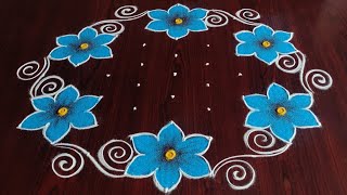 Easy latest flower design rangoli 9×5 dots easy rangoli simple easy rangoli [upl. by Sturdivant]