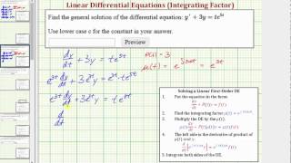 Ex 6 Solve a Linear First Order DE Using an Integrating Factor Integration by Parts [upl. by Hugo]