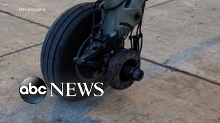 Plane loses tire during takeoff [upl. by Aleece327]