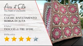 Tutorial come cucire mattonelle granny ad uncinetto sulla borsa di juta [upl. by Nigam594]