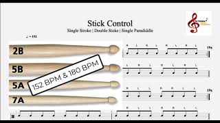 Single stroke  Double stroke  Single Paradiddle  152 bpm and 180 bpm [upl. by Denis]