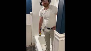 Phil Gerstner shows how to remove a heavy cast iron steel bathtub out of a small bathroom Part 2 [upl. by Howlond]