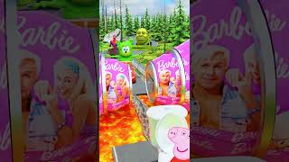 🎀 Cars Going Over Log Trap Bridge Lava Bollard Barbie [upl. by Yahc]