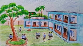 How to draw School Scene Step by step very easy  Art video [upl. by Nongim]