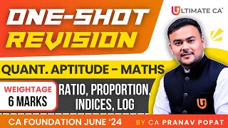 Ratio Proportion Indices Logarithm  One Shot QA Maths  CA Foundation June 2024  CA Pranav Popat [upl. by Oberg]