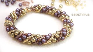 【簡単】ネッティングで作るスワロフスキーパールのブレスレット✨作り方 ビーズステッチ How to make netted bracelet with Swarovski pearls [upl. by Eidac417]