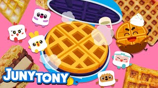 🧇Waffle Song with Five Marshmallows🌈  Waffles Recipe  Food Songs for Kids  Waffle Time  JunyTony [upl. by Oman]