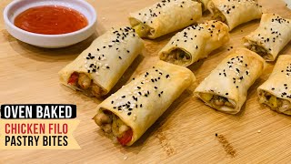 Chicken Filo Pastry Rolls  Oven Baked Recipe  Quick amp Easy Appetiser [upl. by Cavill]