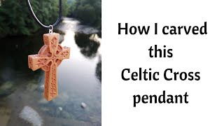 How I carve a Celtic Cross pendant  wild Wood Carving by the river and in the forest [upl. by Eniamart]