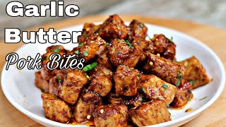 Quick and Easy Garlic butter Pork Bites  You Wont Make Pork Chops Any Other Way [upl. by Valoniah]