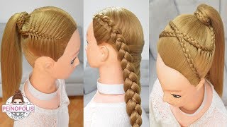 3 PEINADOS FACILES con TRENZAS para NIÑAS  COLETAS ALTAS de MODA 2019 [upl. by Jarad]