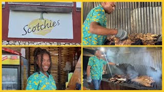 Scotchies Jerk Centre in Rose Hall Jamaica Review of Jerk Chicken Pork and jerked Pork Sausage [upl. by Almita528]